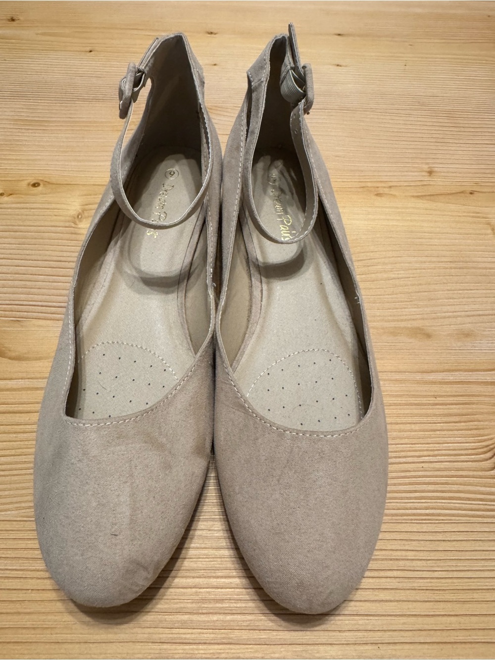 Suede Ankle-Strap Flats in Taupe - Women Size 9